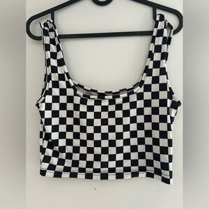 SHEIN Black and White Checkered Crop Top